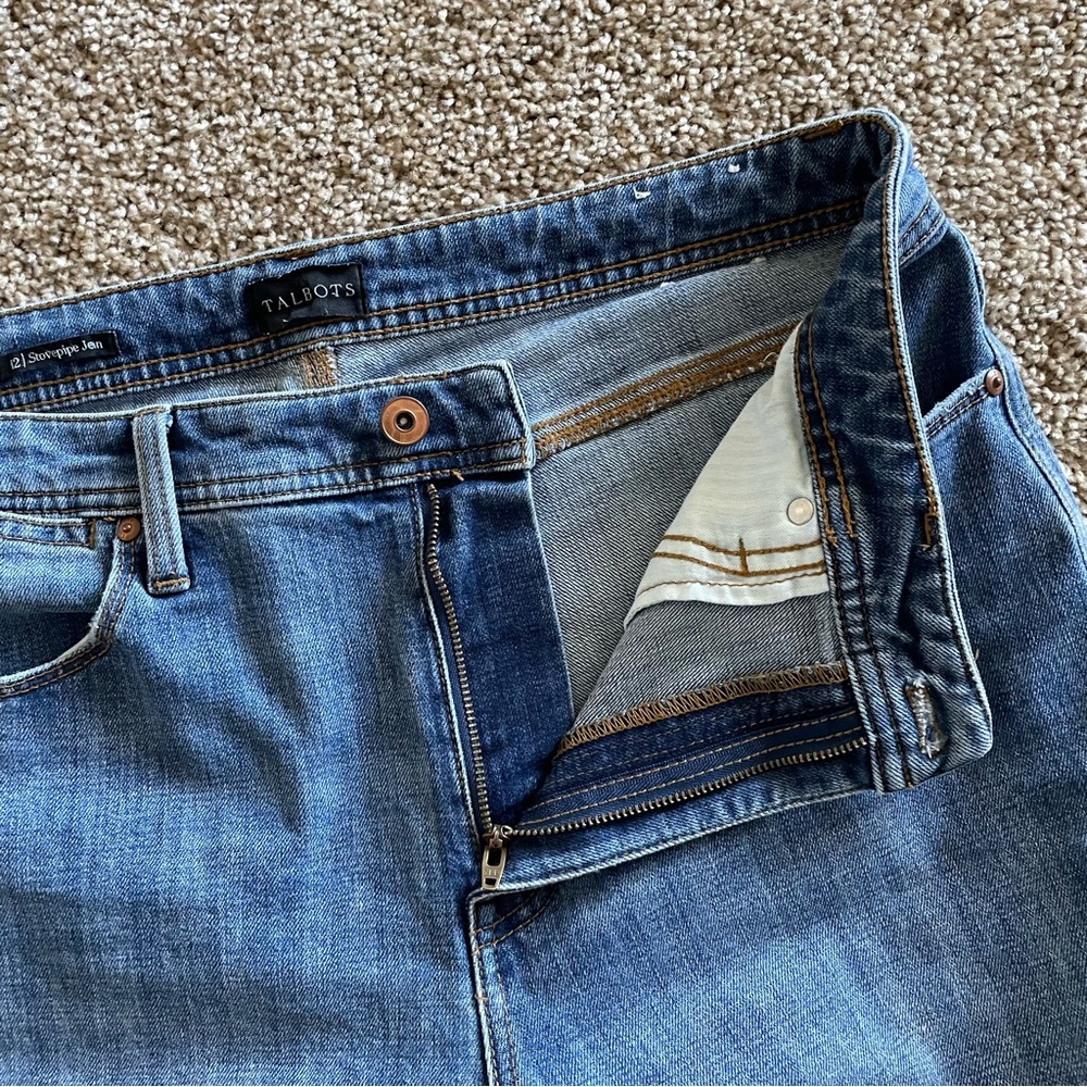 Talbots Stovepipe Jeans Women’s 12 Blue Medium Wash Cropped Wide Leg High Rise - Picture 8 of 15